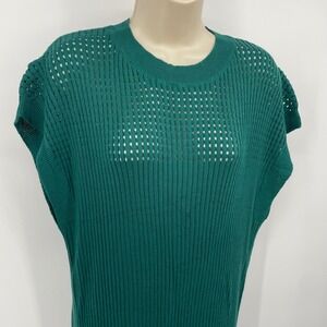 Green Ribbed Pointelle Knit Maxi Dress Cap Sleeve Column Dress XL, NWOT